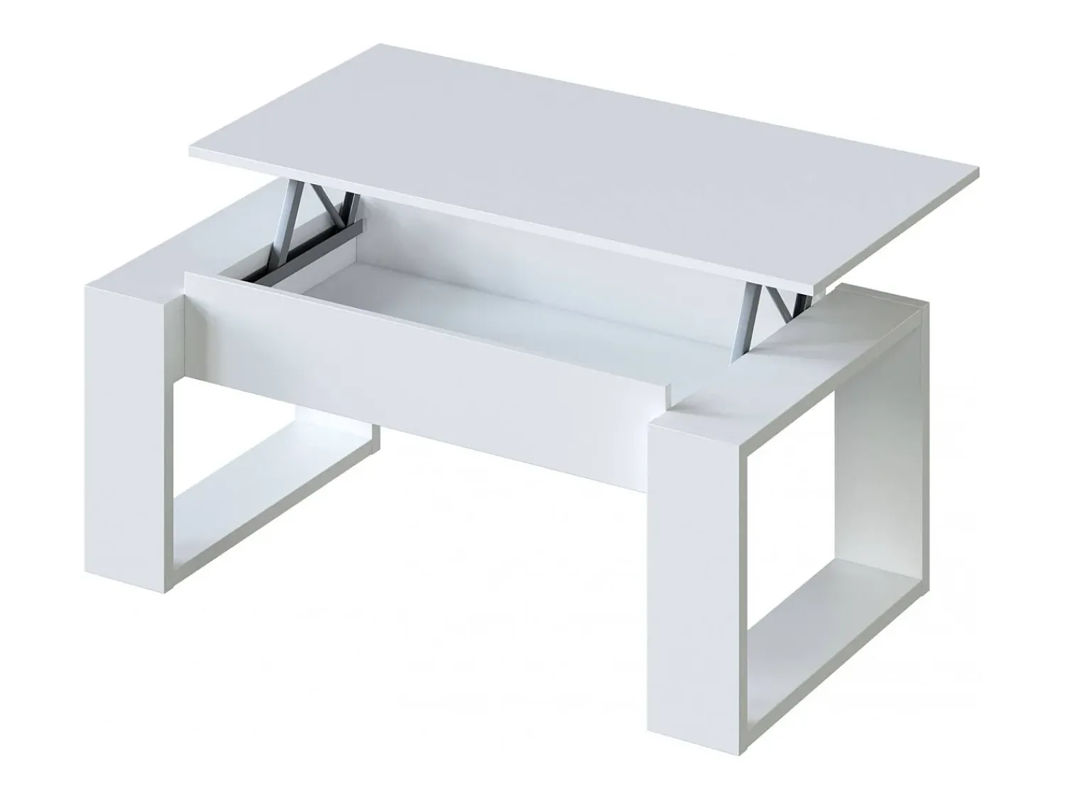 Outlet Dmora Mesa de centro Ddav, Mesa de centro com tampo elevável, Mesa baixa de sala, 105x55h45/56 cm, Branco