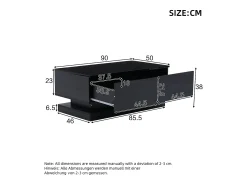 Mesa De Centro*ModernLuxe Mesa de centro de alto brilho 90x50x38cm - com 2 gavetas - com iluminação LED - preta Preto