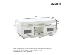 Sale ModernLuxe Mesa de centro de alto brilho 100x50x43cm - com 2 portas - iluminação LED - com porta de carregamento e tomada - branca Branco
