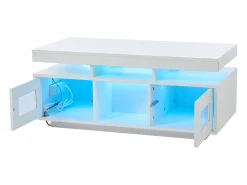 Sale ModernLuxe Mesa de centro de alto brilho 100x50x43cm - com 2 portas - iluminação LED - com porta de carregamento e tomada - branca Branco