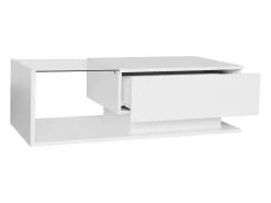 Mesa De Centro*Hauss Spole Mesa de centro de design com LED inteligente, brilhante e vidro integrado, 100x50 cm Branco