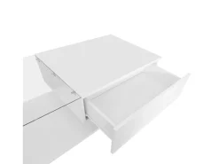 Mesa De Centro*Hauss Spole Mesa de centro de design com LED inteligente, brilhante e vidro integrado, 100x50 cm Branco