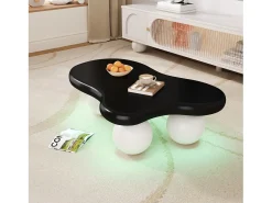 Mesa de centro de design em formato de nuvem com iluminação LED, formato original, tampo iluminado em estilo nuvem, e branco.^ Mesa De Centro