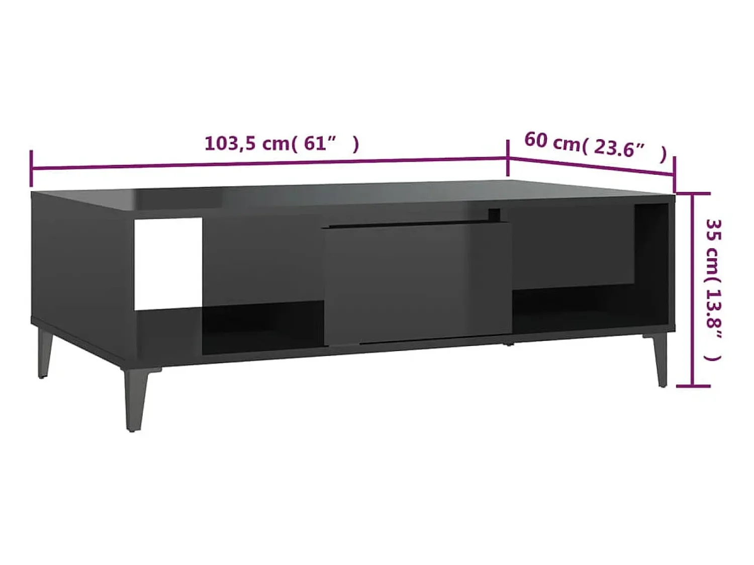 Best vidaxl Mesa de centro derivados de madeira brilhante Preto