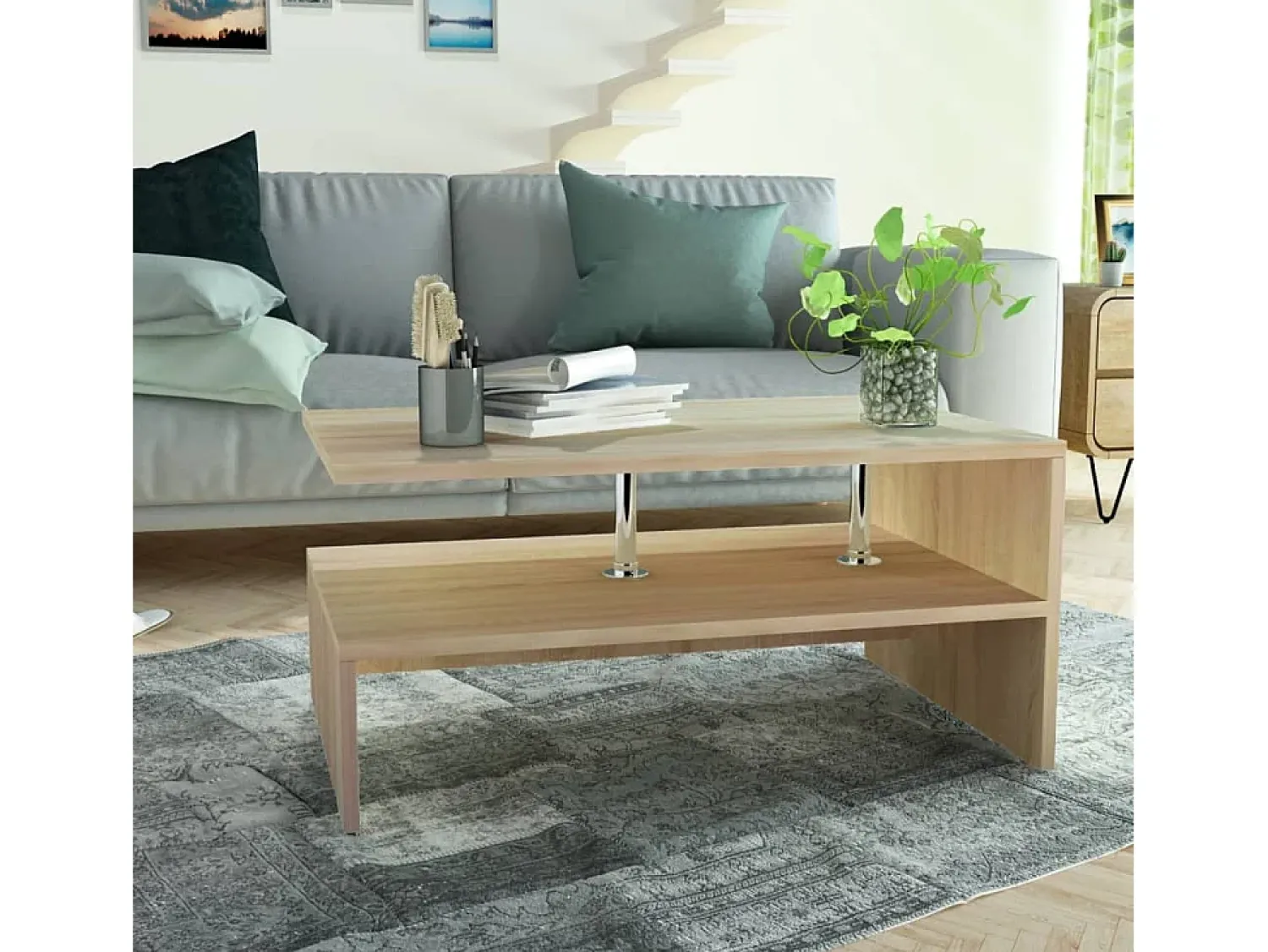 Mesa De Centro|vidaxl Mesa de centro derivados de madeira 90x59x42 cm cor carvalho Natural claro
