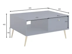 Online Meublorama Mesa de centro design AZURÉA – 1 nicho + 1 porta basculante – Cor areia Bege