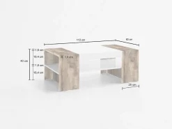 Discount Dmora Mesa de centro Dfort, Mesa de centro baixa, Porta-revistas, 100% Fabricado na Itália, 110x60h40 cm, brilhante e Bordo Branco