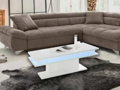 Dmora Mesa de centro Dgandin, Mesa de centro baixa, Porta-revistas, 100% Fabricado na Itália, 100x55h42 cm, brilhante com luz LED^ Mesa De Centro
