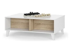 Best Dmora Mesa de centro Dgattus, Mesa de centro com tampo elevável, Mesa baixa de sala, 100x68h38 cm, brilhante e carvalho Branco