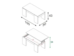 Mesa De Centro|Dmora Mesa de centro Dgollin, Mesa de centro com tampo elevatório, Mesa baixa de sala, 100x50h43/84 cm, Carvalho Castanho