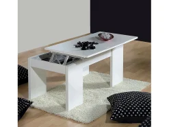 Mesa De Centro*Dmora Mesa de centro Dgollin, Mesa de centro com tampo elevatório, Mesa baixa de sala, 100x50h43/84 cm, brilhante Branco