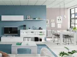 Mesa De Centro*Dmora Mesa de centro Dgollin, Mesa de centro com tampo elevatório, Mesa baixa de sala, 100x50h43/84 cm, brilhante Branco