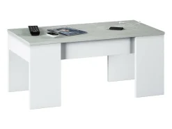 Discount Dmora Mesa de centro Dleal, Mesa de centro com tampo elevável, Mesa baixa de sala, 100x50h45/56 cm, e concreto Branco