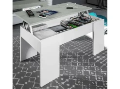 Discount Dmora Mesa de centro Dleal, Mesa de centro com tampo elevável, Mesa baixa de sala, 100x50h45/56 cm, e concreto Branco