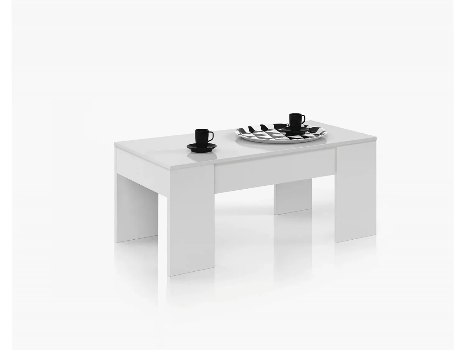 Mesa De Centro*Dmora Mesa de centro Dleal, Mesa de centro com tampo elevável, Mesa baixa de sala, 100x50h45/56 cm, brilhante Branco