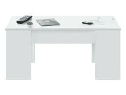 Mesa De Centro*Dmora Mesa de centro Dleal, Mesa de centro com tampo elevável, Mesa baixa de sala, 100x50h45/56 cm, brilhante Branco