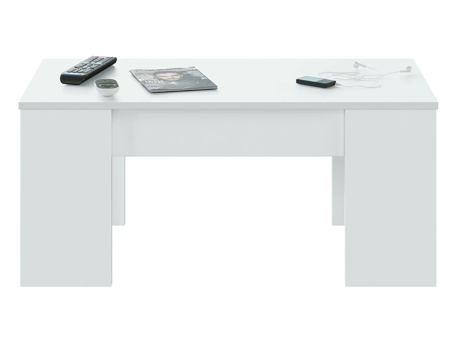 Mesa De Centro*Dmora Mesa de centro Dleal, Mesa de centro com tampo elevável, Mesa baixa de sala, 100x50h45/56 cm, brilhante Branco
