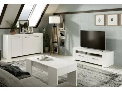 Mesa De Centro*Dmora Mesa de centro Dleal, Mesa de centro com tampo elevável, Mesa baixa de sala, 100x50h45/56 cm, brilhante Branco