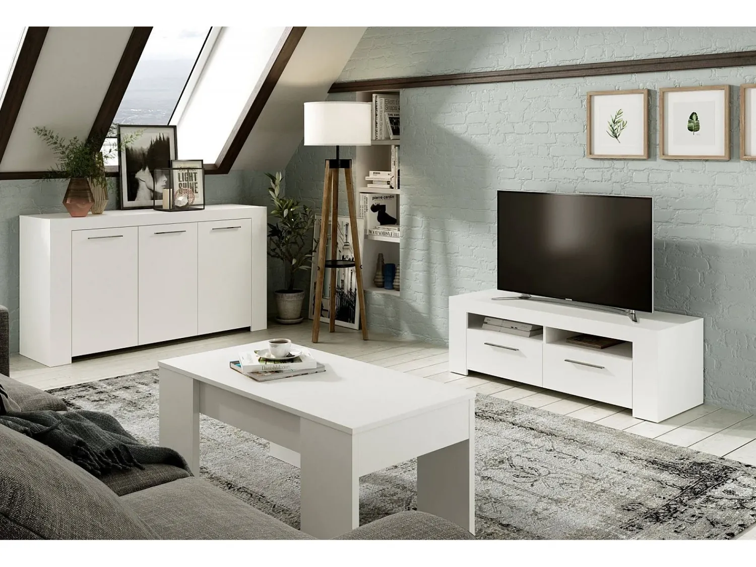 Mesa De Centro*Dmora Mesa de centro Dleal, Mesa de centro com tampo elevável, Mesa baixa de sala, 100x50h45/56 cm, brilhante Branco