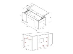 Mesa De Centro*Dmora Mesa de centro Dleal, Mesa de centro com tampo elevável, Mesa baixa de sala, 100x50h45/56 cm, brilhante Branco