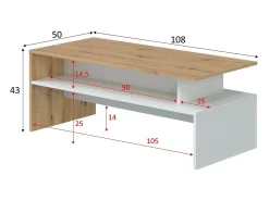 Mesa De Centro|Dmora Mesa de centro Dmore, Mesa de centro da sala, Mesa de centro, Mesa baixa, 100x50h43 cm, Carvalho atado e Branco brilhante Castanho