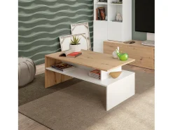 Mesa De Centro|Dmora Mesa de centro Dmore, Mesa de centro da sala, Mesa de centro, Mesa baixa, 100x50h43 cm, Carvalho atado e Branco brilhante Castanho