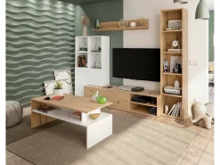 Mesa De Centro|Dmora Mesa de centro Dmore, Mesa de centro da sala, Mesa de centro, Mesa baixa, 100x50h43 cm, Carvalho atado e Branco brilhante Castanho
