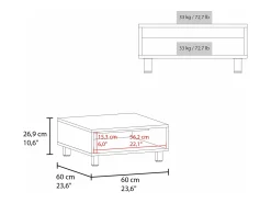 Discount TuHome Mesa de centro Eclipse em melamina com prateleiras inferiores e 4 pés, branca, 26.9 cm X 60 cm X 60 cm Branco
