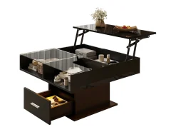 Discount Merax Mesa de centro elevatória - 78 x 78 x 45/59 cm - alto brilho com LEDs + 1 gaveta - aglomerado - Preto