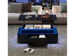 Mesa De Centro*Merax Mesa de centro elevatória - 96 x 45 x 40 cm - com arrumação oculta + 1 gaveta + LEDs - aglomerado - Preto