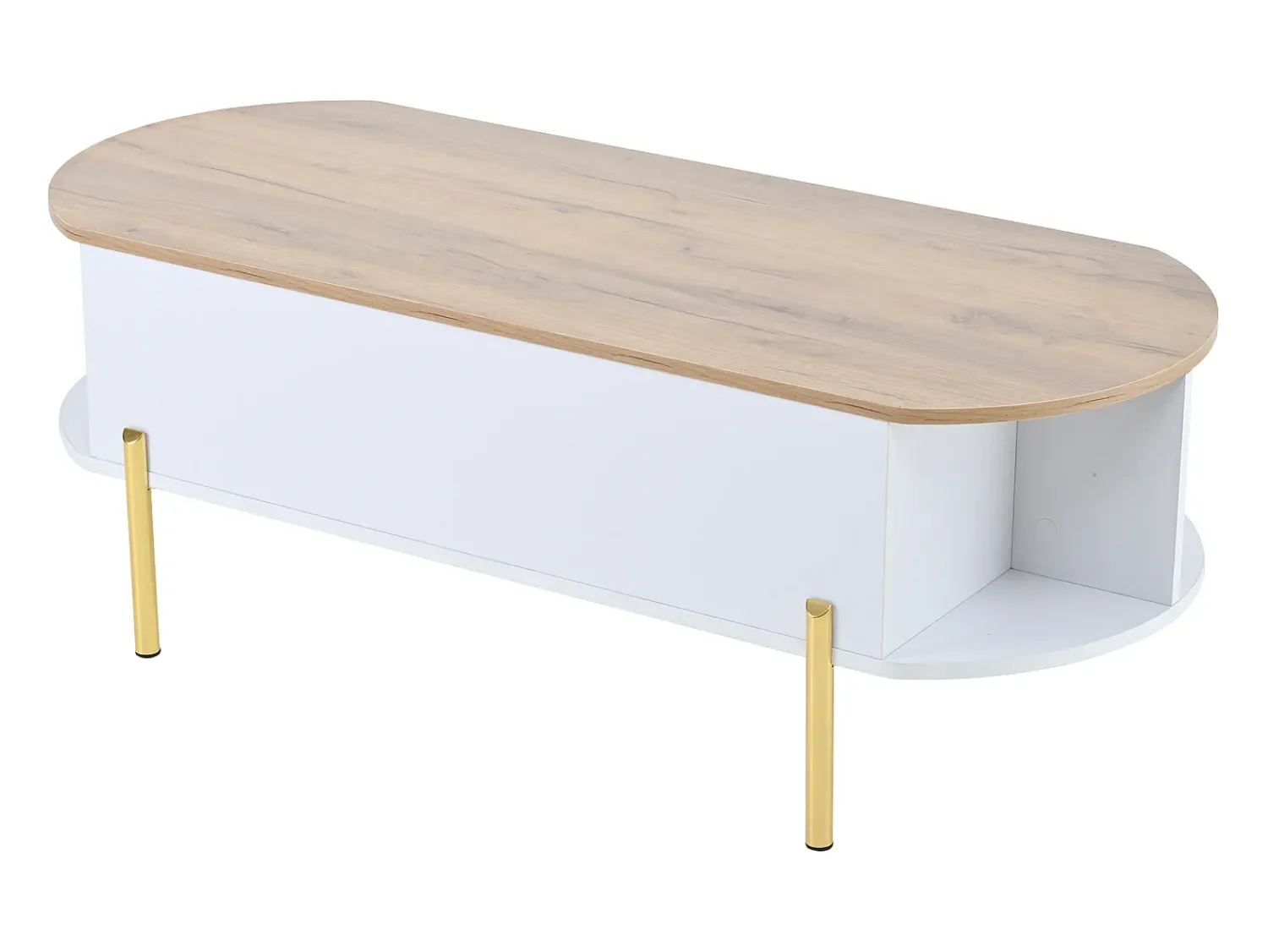 Mesa De Centro|ModernLuxe Mesa de centro elevatória 120x50x43 cm - com armazenamento - Pés de metal - MDF - Branco + Natural Natural claro / Branco