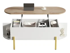 Mesa De Centro|ModernLuxe Mesa de centro elevatória 120x50x43 cm - com armazenamento - Pés de metal - MDF - Branco + Natural Natural claro / Branco