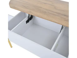 Mesa De Centro|ModernLuxe Mesa de centro elevatória 120x50x43 cm - com armazenamento - Pés de metal - MDF - Branco + Natural Natural claro / Branco