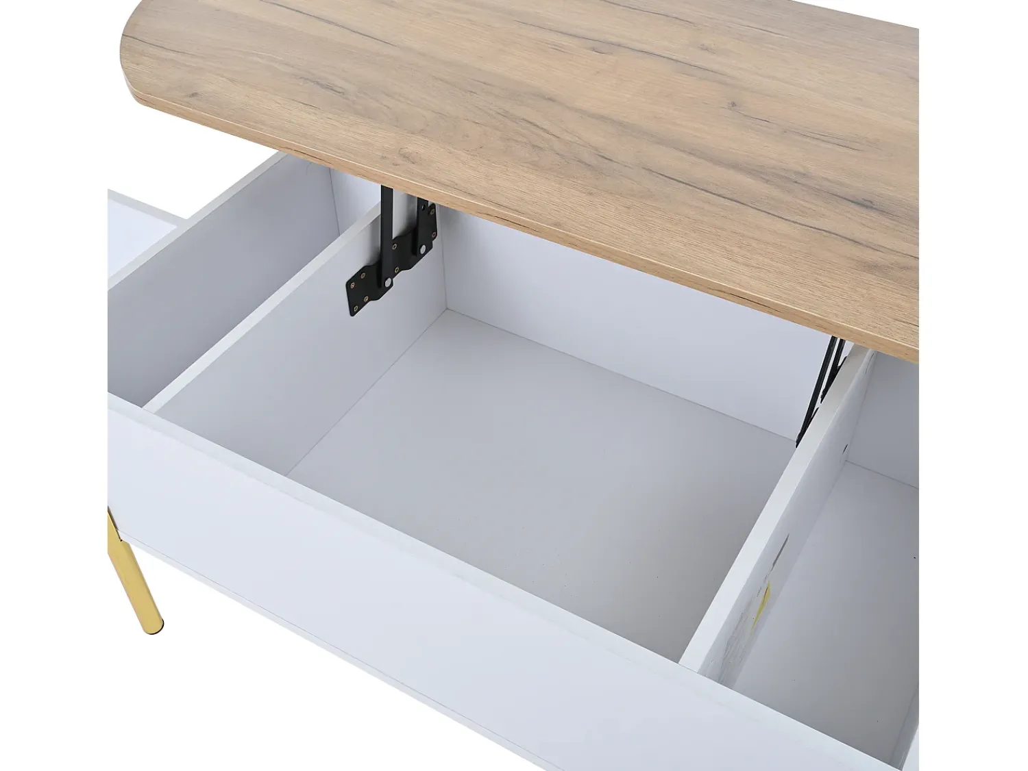 Mesa De Centro|ModernLuxe Mesa de centro elevatória 120x50x43 cm - com armazenamento - Pés de metal - MDF - Branco + Natural Natural claro / Branco