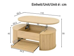 Mesa De Centro*Merax Mesa de centro elevatória - 110 x 55,5 x 40 cm - com prateleira extensível + tampo elevatório - MDF - natural Natural claro