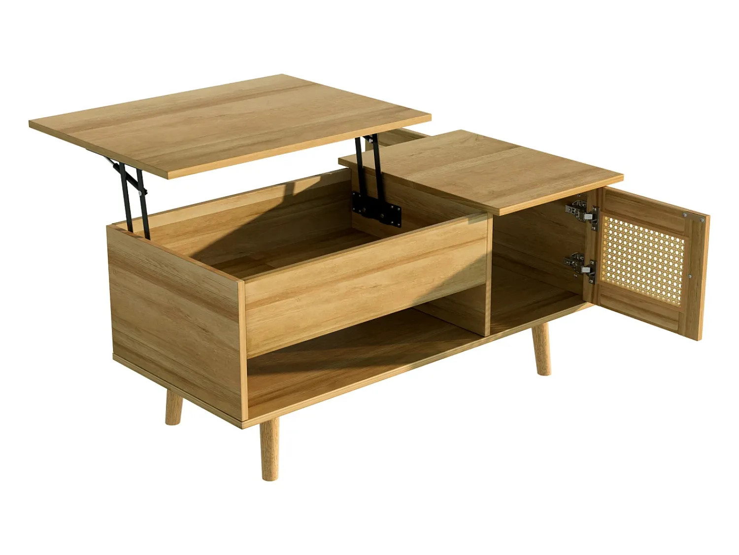 Hauss Spole Mesa de centro elevatória em cor madeira com 2 portas em verga e arrumação 103x50x46cm^ Mesa De Centro