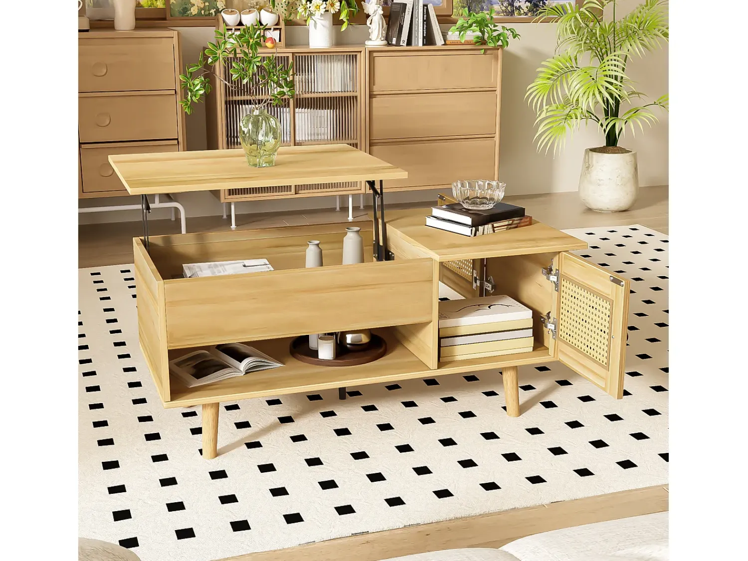 Hauss Spole Mesa de centro elevatória em cor madeira com 2 portas em verga e arrumação 103x50x46cm^ Mesa De Centro