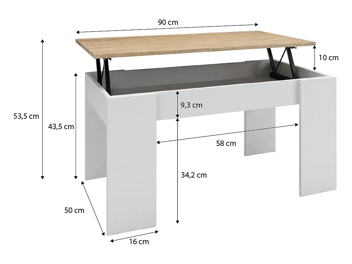Mesa De Centro|duehome Mesa de centro elevatória Norak artik em carvalho canadiano e branco Norak Natural claro / Branco