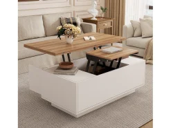 Sale Merax Mesa de centro elevatória moderna - 100 x 50 x 40 cm - com 2 portas + armazenamento oculto - aglomerado - Branco