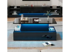 Hot Merax Mesa de centro elevatória - 90 x 55 x 41 cm - moderna em alto brilho com LEDs + 4 gavetas - aglomerado - Preto