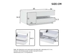 Merax Mesa de centro elevatória - 95 x 50 x 34,5 cm - com 1 gaveta + 1 porta + LEDs - aglomerado -^ Mesa De Centro