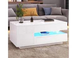 Merax Mesa de centro elevatória - 95 x 50 x 34,5 cm - com 1 gaveta + 1 porta + LEDs - aglomerado -^ Mesa De Centro