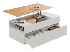 Hot Merax Mesa de centro elevatória - 100 x 50 x 40 cm - com arrumação oculta + 2 gavetas - aglomerado - Branco