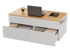 Hot Merax Mesa de centro elevatória - 100 x 50 x 40 cm - com arrumação oculta + 2 gavetas - aglomerado - Branco