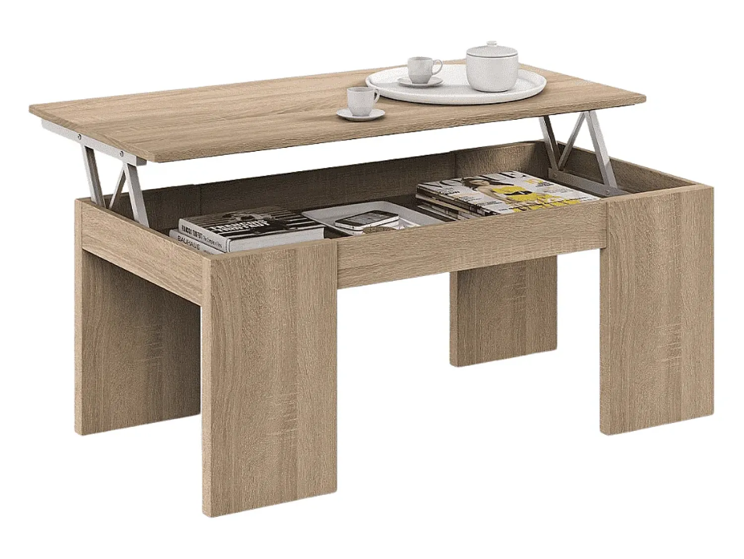 Mesa De Centro|Calicosy Mesa de centro elevatória para sala de estar e sala de jantar, carvalho canadense, 43 x 100 x 50 cm Natural claro