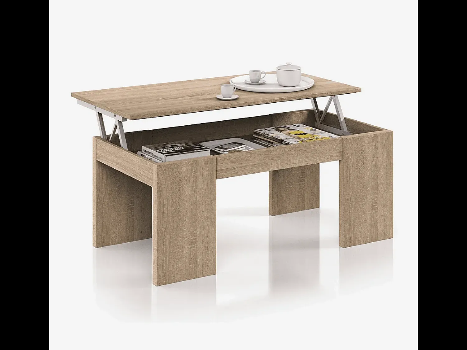 Mesa De Centro|Calicosy Mesa de centro elevatória para sala de estar e sala de jantar, carvalho canadense, 43 x 100 x 50 cm Natural claro