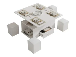Merax Mesa de centro elevatória - 100 x 50 x 45 cm - 4 em 1 + 1 gaveta + 4 bancos - aglomerado -^ Mesa De Centro