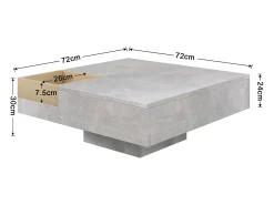 Mesa De Centro| Mesa de centro em concreto cinza e madeira com caixa de arrumação (72x72x30 cm) Cinzento