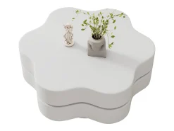 Clearance ModernLuxe Mesa de centro em forma de flor 74,8×67,5×31 cm - Tampos giratórios 360° - Branco