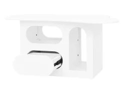 Mesa De Centro| Mesa de centro em formato de nuvem com gavetas curvas e compartimentos de armazenamento abertos, branca. Branco
